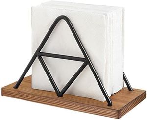 Modern Wooden Napkin Holder With Black Metal <b>Wire</b> Frame Elegant Triangular Tabletop Tissue Dispenser For Kitchen Dining Room - Product Image 5