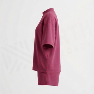 Ensemble 2 pièces tricoté pour femme, haut à col roulé et short de couleur unie, coupe ample, manches mi-longues, au-dessus du genou, tenue décontractée printemps-été - Product Image 3