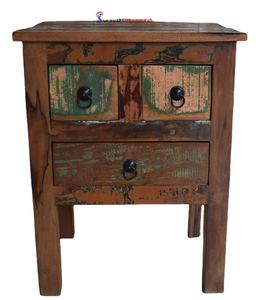 Mesita de noche de madera reciclada de 3 cajones al por mayor, muebles rústicos de dormitorio para uso doméstico o hotelero - Product Image 1