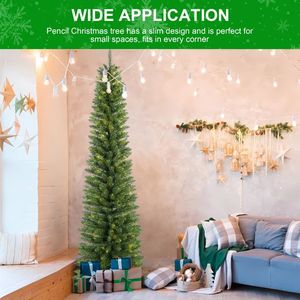 Albero di Natale Artificiale Verde Sottile in PVC da 180 cm con 358 Punte, Base in Metallo Stabile, Design Salvaspazio per Ambienti Ristretti - Product Image 2