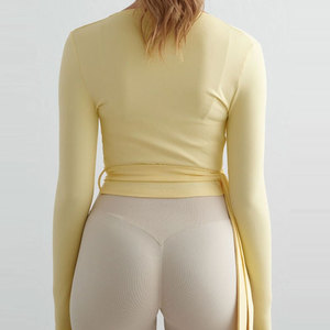 Fashion Gym Shirts Women's <b>Thumb</b> Hole <b>Cuff</b> Design Crop Length Outdoor Gym Fitness Wear Long Sleeve Training Shirt Top - Product Image 6