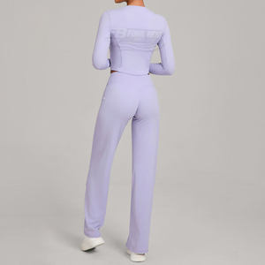 Ensemble de yoga et de fitness 2 pièces pour femmes, respirant, en spandex/polyester, haut sans manches et pantalon taille haute, taille élastique pour le sport - Product Image 3