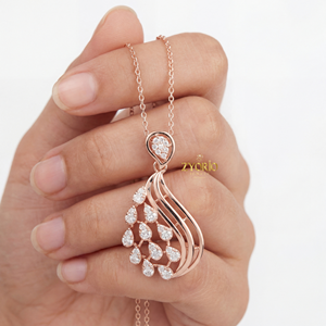 Rose Gold Plated Sterling <b>Silver</b> Teardrop <b>Leaf</b> Diamond Pendant Link Chain Elegant Luxury Fine Jewelry Women Engagement Wedding - Product Image 4