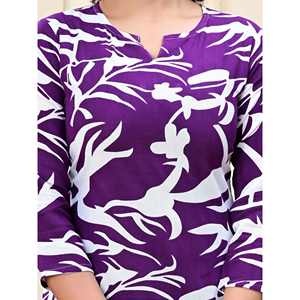Túnica de Popelina Morada 100% Algodón Ecológico para Mujer, Estilo Vintage, Estampado Ikat, Ropa Casual de Oficina, Venta al Por Mayor en India - Product Image 3