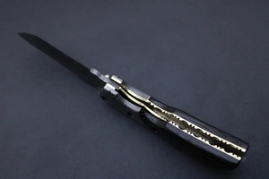 Couteau pliant tactique en acier Damas de qualité industrielle Pasha Enterprises, manche en bois noir, pour le camping en plein air, OEM - Product Image 2