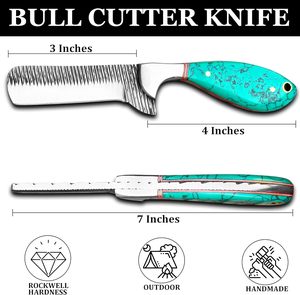 Couteau utilitaire Cowboy Bull Cutter, fait main, à lame pleine, en acier, type rasp de fermeur, lame fixe EDC, qualité industrielle, avec étui en cuir plat - Product Image 3
