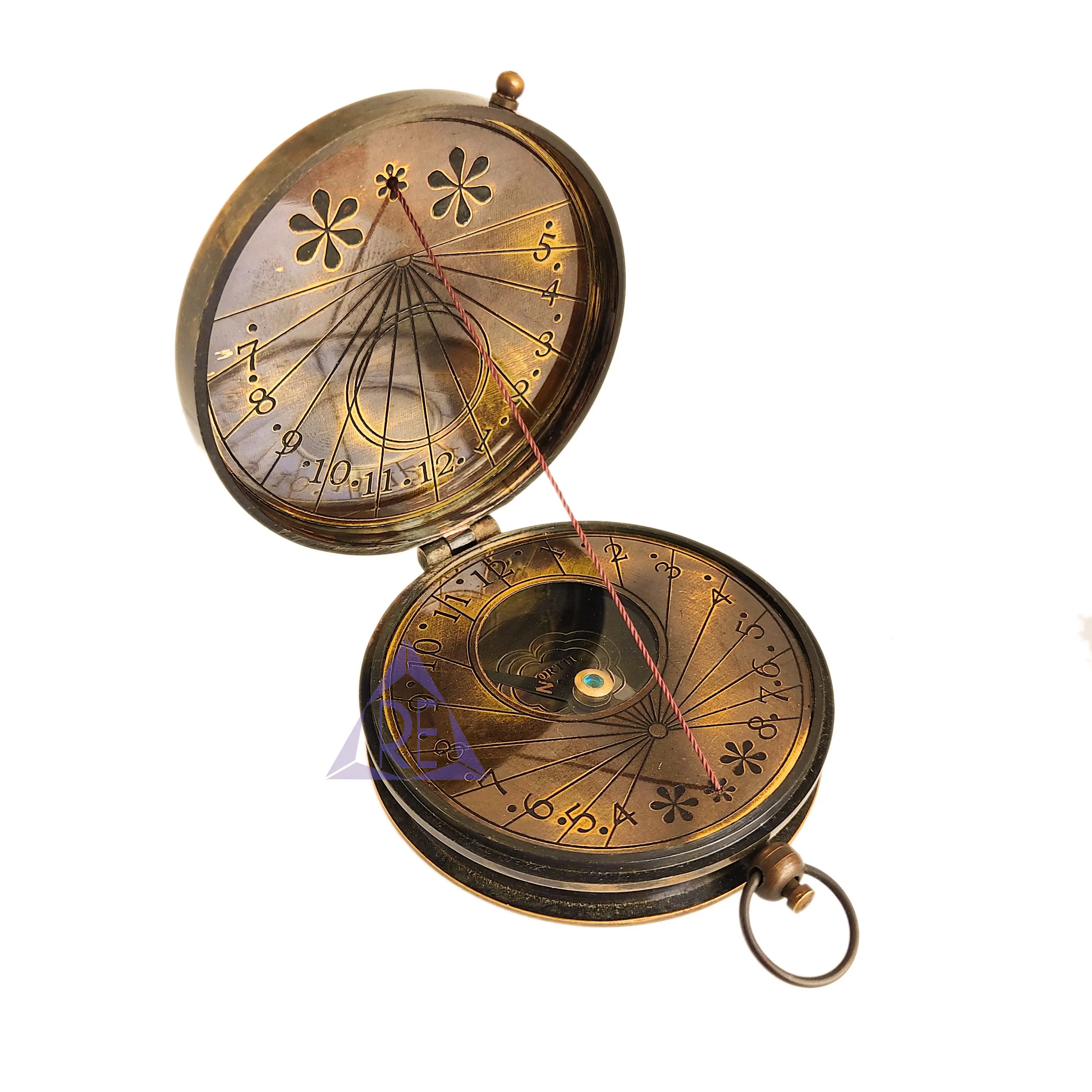 Royal Navy London Brass Pocket Sundial Compass Handmade Nautical String Compass Outing Camping Hiking Compass