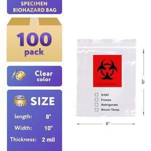 Pack 100 Biohazard 3 Wall Specimen <b>Bags</b> 8 X 10 Clear Zipper Attached Document Pouch 2 Mil Thickness Tear Pouches <b>Medical</b> <b>Bags</b> - Product Image 2