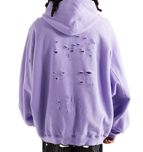 Sudadera con capucha para hombre, con cremallera, 100% algodón, de invierno, con hombros caídos, efecto desgastado en las mangas, con impresión de logotipo personalizado profesional. - Product Image 2