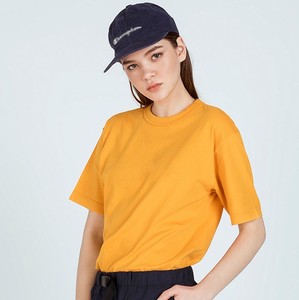 T-shirt court jaune 100 % coton à col rond pour femme, coupe ample, décontracté, printemps-été, en jersey tricoté, manches courtes, couleur unie, OEM - Product Image 1