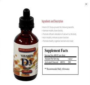 Complément alimentaire liquide oral de vitamine D3 400 UI 30 ml pour améliorer la densité osseuse chez l'adulte - Product Image 3