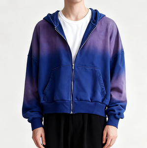 MOUNTNEVE Unisex Zipper Hoodie Gradient Color Dip Dye 100% Cotton French Terry Casual Autumn Knitted <b>Sweatshirt</b> - Product Image 6