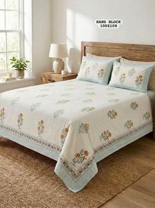 Draps de lit king size en pur coton, fabriqués en Inde, avec 2 taies d'oreiller réversibles à fermeture éclair, pour chambre à coucher, disponibles à la vente. - Product Image 3