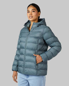 Veste matelassée à capuche unisexe, hiver, rembourrée de duvet, coupe-vent, fermeture éclair, coupe classique, gris, polyester - Product Image 1