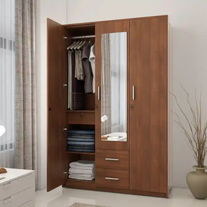 Modern <b>Wardrobe</b> Cabinet Flat Panel Door Hinged Design Metal Handle MDF Material Freestanding Bedroom Furniture Large Capacity - Product Image 1