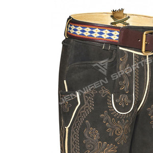 Shorts bavarois taille haute en cuir véritable, style bermuda décontracté, broderie artisanale en daim de vache véritable - Product Image 3