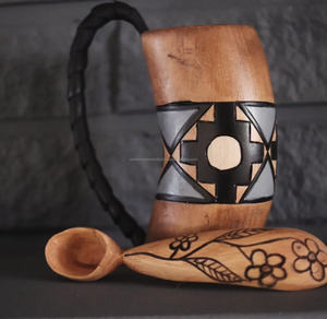 Mug en corne de buffle polie naturelle, design viking écologique, portable - Product Image 3