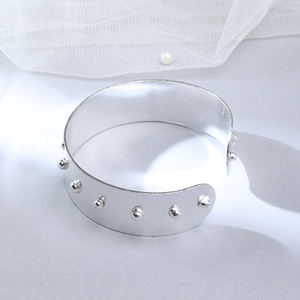 Handcrafted Silver Plated Brass Geometric Open Cuff – Modern Statement <b>Bangle</b> for Women - Product Image 1