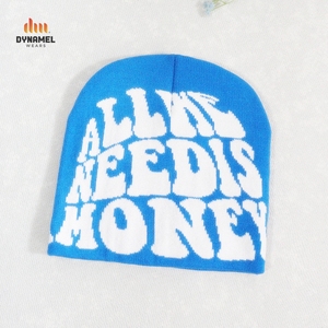 DYNMEL Bonnet en jacquard bleu marine « All I Need Is Money » avec lettres contrastées, style streetwear - Product Image 5