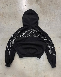 Custom Oversized Cropped <b>Zip</b> Up Hoodie Heavyweight Cotton Fleece Full <b>Zip</b> <b>Hooded</b> Sweatshirt Sleeve Streetwear Unisex hoodie - Product Image 2