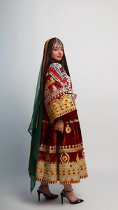 Ensemble de robe brodée à la main de style pakistanais, plusieurs couleurs, manches longues, dupatta vert, toutes saisons, tenue pour l'Aïd, matière en mousseline de soie - Product Image 2