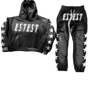 ชุดเซ็ตแทรคสูทแบบสวมหัวมีฮู้ด ระบายอากาศได้ดี พิมพ์ลายดิจิทัล ปักลายดีไซน์เนอร์ ผ้าฝ้าย 100% สำหรับฤดูหนาว สไตล์ลำลอง - Product Image 1