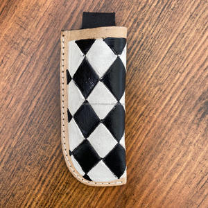 Cubierta de cuchillo de cuero genuino Real de alta calidad profesional tablero a cuadros patrón cuchillo vaina cinturón superior abierto para uso al aire libre - Product Image 5