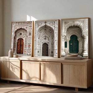Panneaux muraux en bois de manguier brun faits à la main 50x35x4 cm - Art architectural moghol, design traditionnel, vente en gros, marque Aqudus - Product Image 2