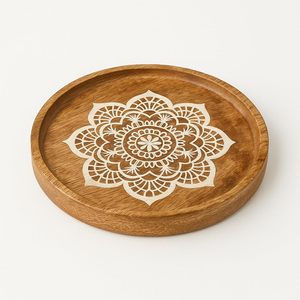Superfine Quality Printed Wooden Serving <b>Tray</b> for <b>Snacks</b> Mango Wood Decorative Catering Platter Available for Sell At Best Price - Product Image 3