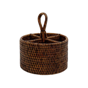 Porte-ustensiles en rotin écologique de haute qualité, tissé à la main, 4 compartiments, léger, sûr pour les aliments, organisateur de vaisselle - Product Image 1