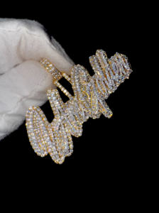 Collier personnalisé style Hip Hop en argent 925 avec lettres cursive serties de moissanite, grand pendentif fin, cadeau pour rappeur - Product Image 4