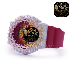 Montre à quartz pour femme Moissanite World 40 mm, sertie de diamants, bracelet en silicone rose, montre-bracelet de luxe - Product Image 2