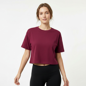 Women T shirt 100% Cotton <b>Cropped</b> Short Sleeve T-Shirt Boxy Oversized Streetwear Casual Summer OEM Custom Logo Bulk Wholesale - Product Image 1