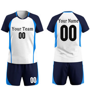 Custom Sublimated 100% Polyester <b>Volleyball</b> Jersey <b>Set</b> Eco-Friendly White Navy Blue V-Neck Sleeveless Moisture Wicking Unisex - Product Image 1