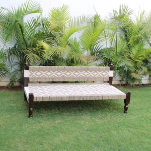 Handwoven Wooden Charpai <b>Bench</b> With Geometric Pattern Outdoor Rustic Modern Design Durable Home Furniture - Product Image 6