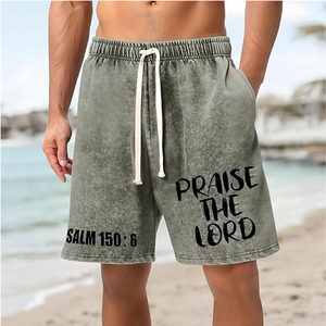 Custom Men's Sweat Acid Wash Casual Shorts Eco-Friendly 260 280 300 GSM Cotton Raw Hem Drawstring Screen Printing Logo Design - Product Image 2