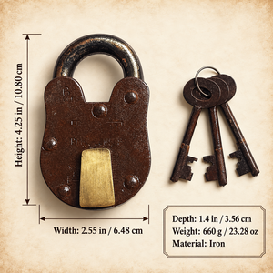 Cadenas en fer antique robuste SHUBHAM avec clés, serrure rustique vintage pour coffre en bois, armoire, portail, meubles - Product Image 5