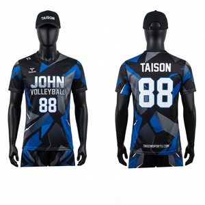 Unisex <b>Volleyball</b> Jersey 240 GSM Breathable Anti-Bacterial Polyester Fabric Blue Black Side Panel Design Short Sleeve Heat - Product Image 1