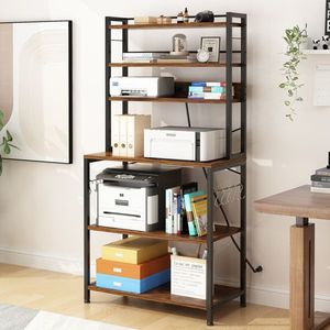 6-Layer Retro Brown Plate B Microwave Oven Rack with 10 S Hooks Strips 80*40*170cm Particle Board Melamine Paste Kitchen Storage - Product Image 5