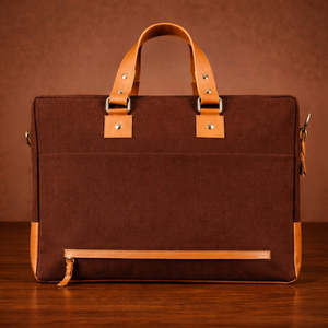 Porte-documents classique en toile pour ordinateur portable, couleur marron, sac de bureau professionnel durable avec poignées en cuir et bandoulière - Product Image 5