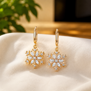Boucles d'oreilles pendantes en forme de flocon de neige avec diamant taille marquise, plaquées or rose, en moissanite, pour femme, cadeau de fête - Product Image 4