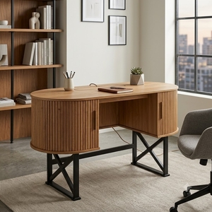 Bureau industriel en teck - Product Image 1