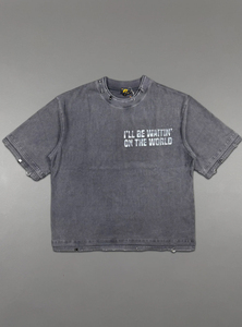 Conjunto de Camiseta y Pantalones Cortos Casuales de Algodón Gris para Hombre con Estampado de Letras en la Espalda, Cuello Redondo, Ropa de Verano, Tejido de Punto con Serigrafía - Product Image 3