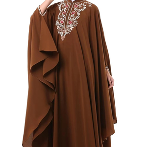 Stylish Ethnic High Neck Embroidered <b>Ankle</b> Length Abaya for Women Polyester Fabric Breathable Lightweight Long Sleeve - Product Image 1