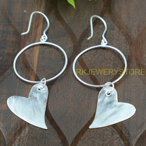 Pendientes Colgantes de Aro con Dije de Corazón de Plata de Ley 925, Hechos a Mano, Minimalistas, con Forma de Corazón, Joyería de Moda para Mujer, Regalo para Ella - Product Image 1