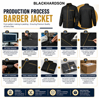 Veste de Barbier Femme Premium en Tissu Polycoton 150 GSM, Uniforme de Salon de Beauté, Logo Brodé Personnalisé, OEM ODM, Fermeture Éclair Avant, Noir