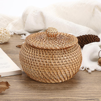 Panier de rangement rond en osier tissé à la main avec couvercle Panier à pain décoratif polyvalent pour petites clés