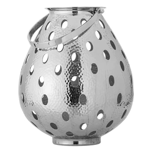 Silver Hammered Lantern Unique Polished Metal Lantern with Open Cutouts Elegant Design for Modern Home Decor and Table Lighting - Product Image 1