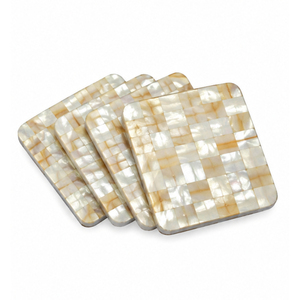 Juego de Posavasos de Nácar con Soporte, Posavasos Cuadrados Hechos a Mano con Incrustaciones de Conchas Marinas, Mosaico de Resina y Hueso, Tapetes para Tazas en Venta - Product Image 4
