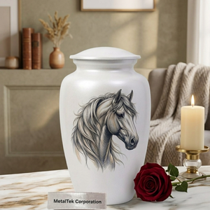 Premium Adult Aluminum Cremation Urn For <b>Ashes</b> Printed Horse Memorial Decorative <b>Keepsake</b> Jars Secure Threaded Lid Funeral Urns - Product Image 4
